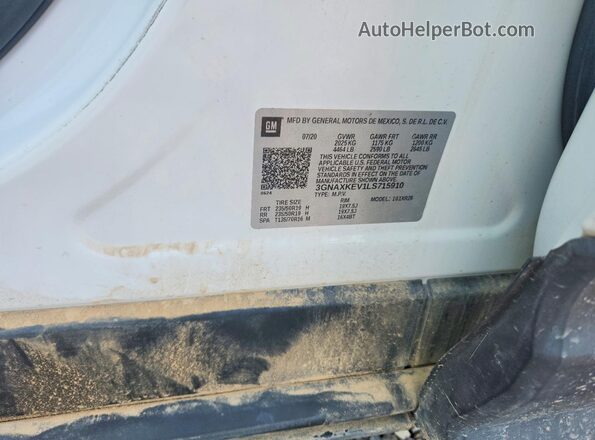 3GNAXKEV1LS715910 2020 CHEVROLET EQUINOX White Вид наклейки з VIN-кодом