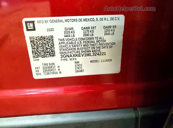 3GNAXKEV1ML324221 2021 CHEVROLET EQUINOX Red Widok wnętrza 360 stopni