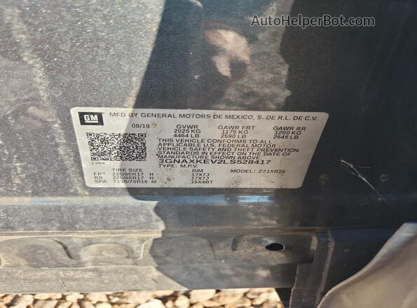3GNAXKEV2LS528417 2020 CHEVROLET EQUINOX Серый Панорамный вид салона 360°