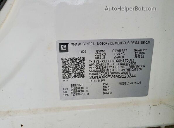 3GNAXKEV4MS120244 2021 CHEVROLET EQUINOX Белый Вид наклейки с VIN-кодом