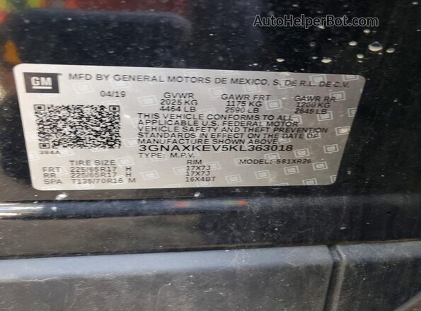 3GNAXKEV5KL363018 2019 CHEVROLET EQUINOX Black Вид підкапотного простору