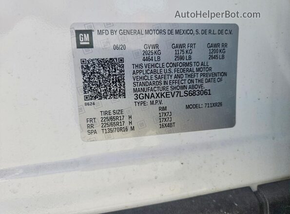 3GNAXKEV7LS683061 2020 CHEVROLET EQUINOX White VIN կոդի պիտակի տեսք