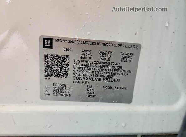 3GNAXKEV8LS531404 2020 CHEVROLET EQUINOX Белый Вид подкапотного пространства