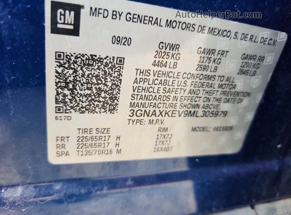 3GNAXKEV9ML305979 2021 CHEVROLET EQUINOX Blue Շարժիչի բաժամունքի տեսք