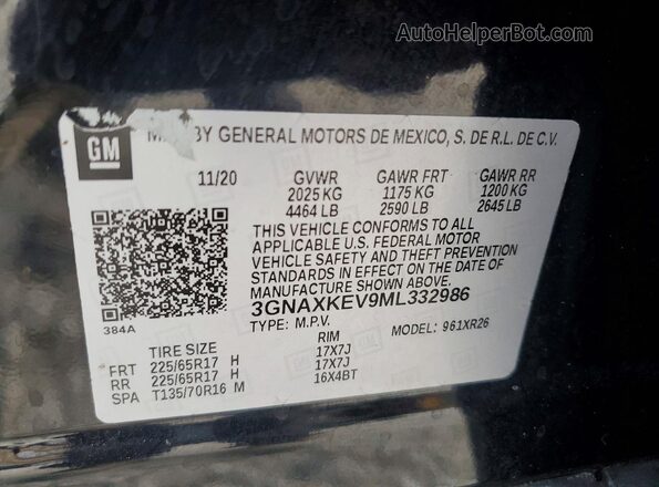 3GNAXKEV9ML332986 2021 CHEVROLET EQUINOX Black Շարժիչի բաժամունքի տեսք