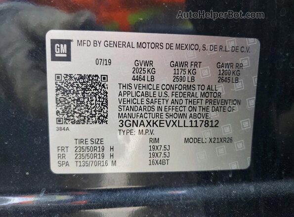 3GNAXKEVXLL117812 2020 CHEVROLET EQUINOX Черный Панорамный вид салона 360°