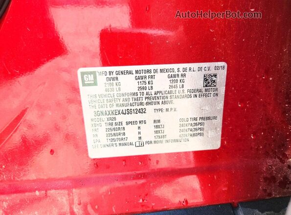 3GNAXKEX4JS612432 2018 CHEVROLET EQUINOX Red Вид підкапотного простору