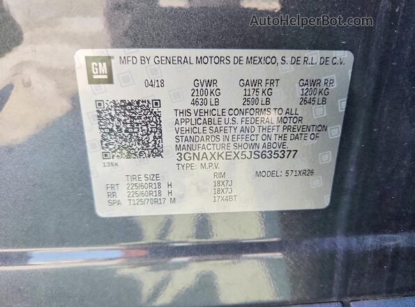 3GNAXKEX5JS635377 2018 CHEVROLET EQUINOX Gray ძრავის განყოფილების ხედი