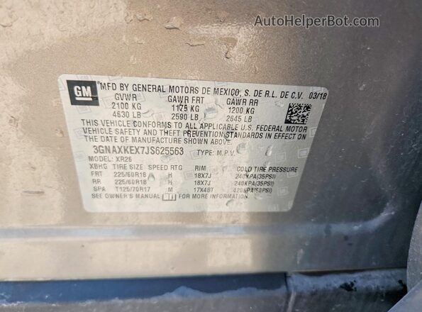 3GNAXKEX7JS625563 2018 CHEVROLET EQUINOX Gray Вид наклейки з VIN-кодом