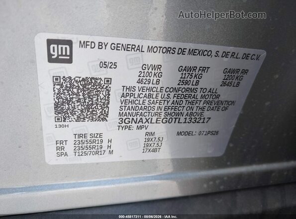 3GNAXLEG0TL133217 2026 CHEVROLET EQUINOX Gray Вид підкапотного простору