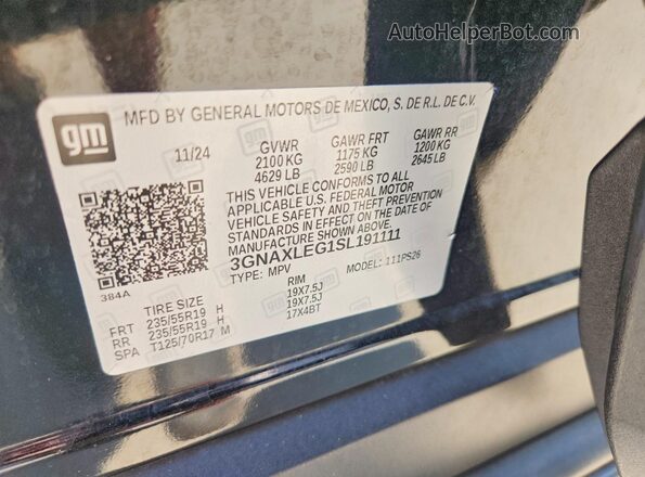 3GNAXLEG1SL191111 2025 CHEVROLET EQUINOX Черный Вид наклейки с VIN-кодом
