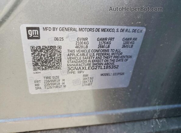 3GNAXLEG2TL185352 2026 CHEVROLET EQUINOX Gray Вид наклейки з VIN-кодом
