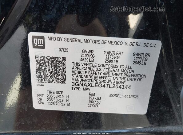 3GNAXLEG4TL204144 2026 CHEVROLET EQUINOX Black Շարժիչի բաժամունքի տեսք