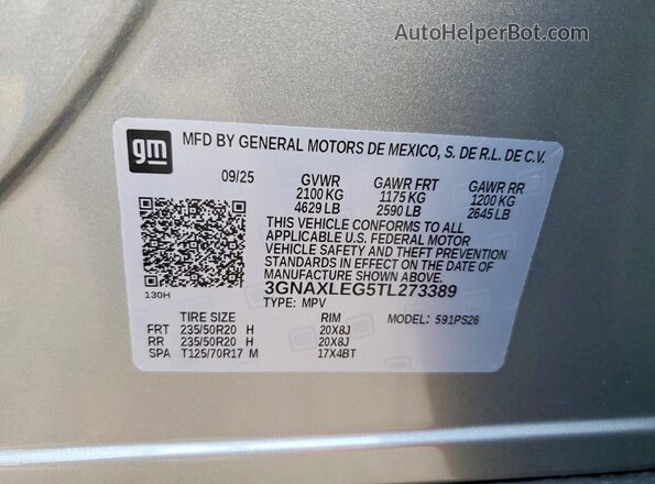 3GNAXLEG5TL273389 2026 CHEVROLET EQUINOX Gray Շարժիչի բաժամունքի տեսք
