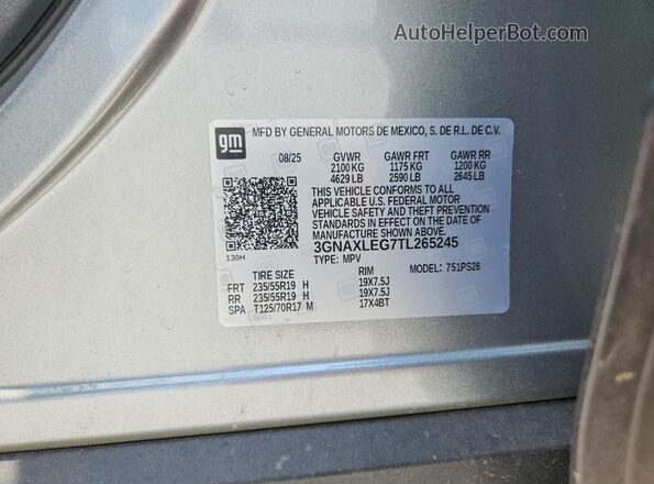 3GNAXLEG7TL265245 2026 CHEVROLET EQUINOX Silver 360 interior view