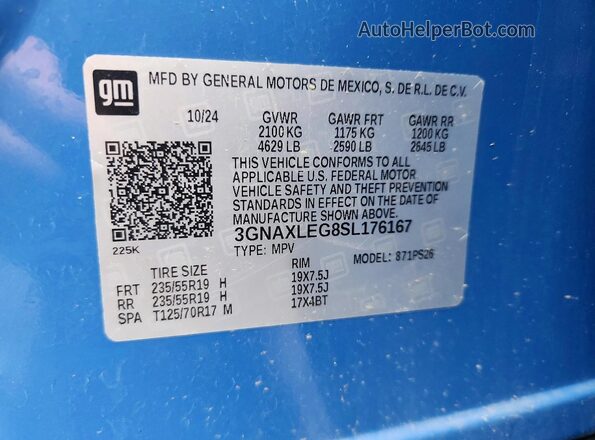 3GNAXLEG8SL176167 2025 CHEVROLET EQUINOX Blue Widok naklejki z numerem VIN