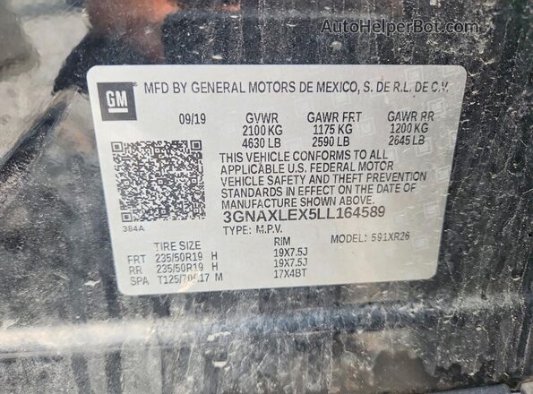 3GNAXLEX5LL164589 2020 CHEVROLET EQUINOX Black VIN კოდის სტიკერის ხედი