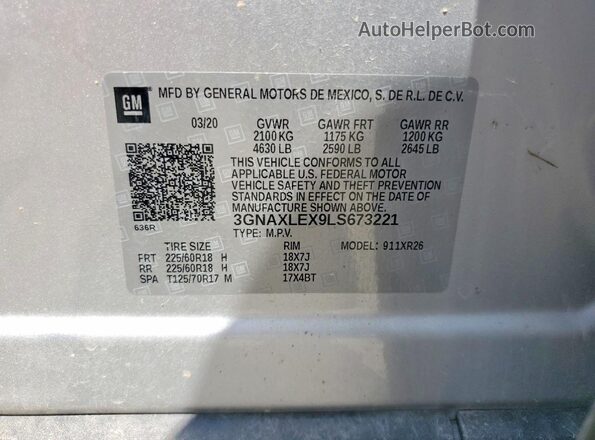 3GNAXLEX9LS673221 2020 CHEVROLET EQUINOX Silver VIN կոդի պիտակի տեսք
