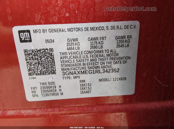 3GNAXMEG1RL342352 2024 CHEVROLET EQUINOX Red Widok komory silnika
