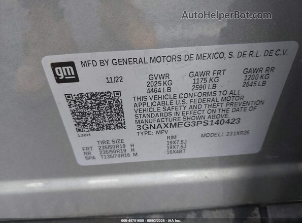 3GNAXMEG3PS140423 2023 CHEVROLET EQUINOX Gray Շարժիչի բաժամունքի տեսք