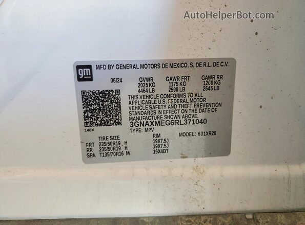 3GNAXMEG6RL371040 2024 CHEVROLET EQUINOX White VIN կոդի պիտակի տեսք