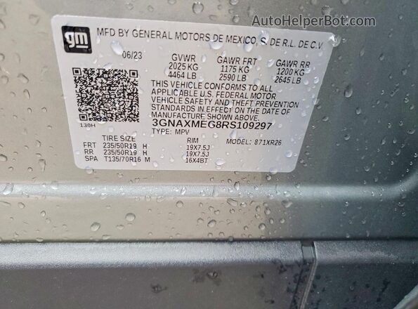3GNAXMEG8RS109297 2024 CHEVROLET EQUINOX Silver Vista de la etiqueta del VIN