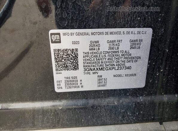 3GNAXMEGXPL237340 2023 CHEVROLET EQUINOX Black Вид наклейки з VIN-кодом