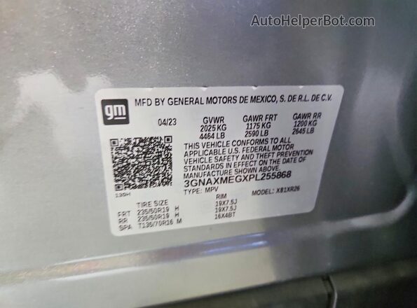 3GNAXMEGXPL255868 2023 CHEVROLET EQUINOX Gray VIN կոդի պիտակի տեսք