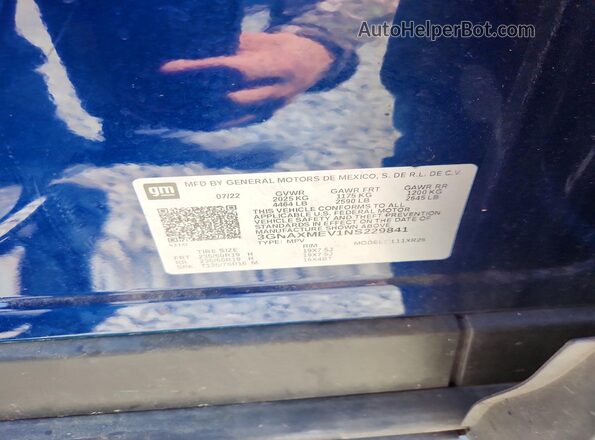 3GNAXMEV1NS229841 2022 CHEVROLET EQUINOX Blue Vista de la etiqueta del VIN