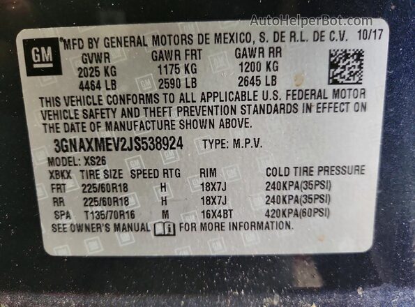 3GNAXMEV2JS538924 2018 CHEVROLET EQUINOX Синий 