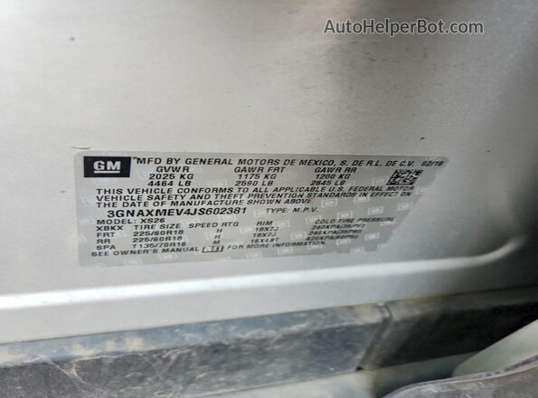 3GNAXMEV4JS602381 2018 CHEVROLET EQUINOX Silver Vista del compartimento del motor