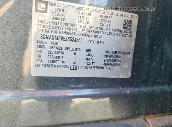 3GNAXMEV5JS524368 2018 CHEVROLET EQUINOX Gray VIN კოდის სტიკერის ხედი