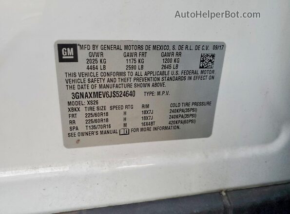 3GNAXMEV6JS524640 2018 CHEVROLET EQUINOX White Vista de la etiqueta del VIN
