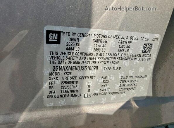 3GNAXMEV8JS618020 2018 CHEVROLET EQUINOX Tan VIN sticker view