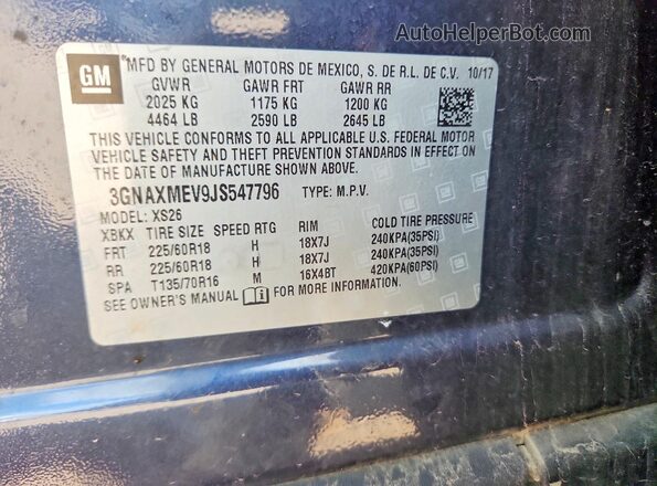 3GNAXMEV9JS547796 2018 CHEVROLET EQUINOX Blue Вид підкапотного простору