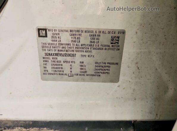 3GNAXMEV9JS596397 2018 CHEVROLET EQUINOX White VIN կոդի պիտակի տեսք