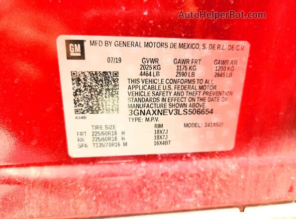 3GNAXNEV3LS506654 2020 CHEVROLET EQUINOX Red Սալոնի 360 աստիճան տեսք