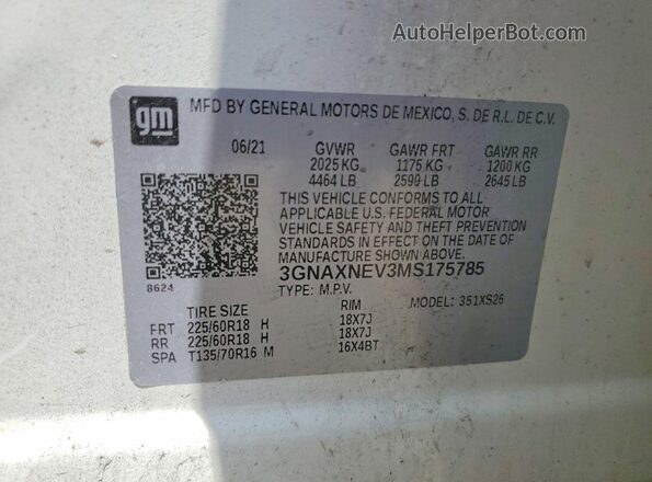 3GNAXNEV3MS175785 2021 CHEVROLET EQUINOX Белый Вид подкапотного пространства