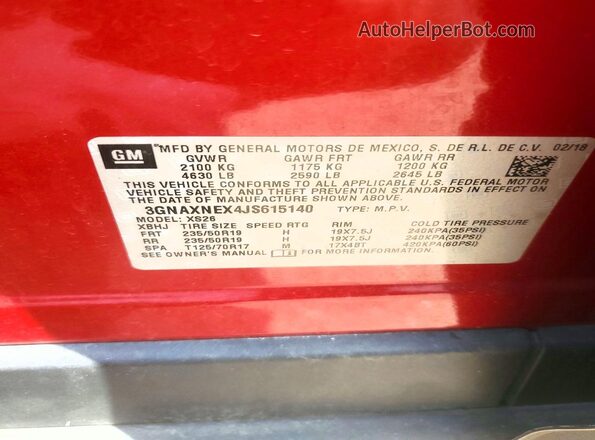 3GNAXNEX4JS615140 2018 CHEVROLET EQUINOX Red VIN sticker view
