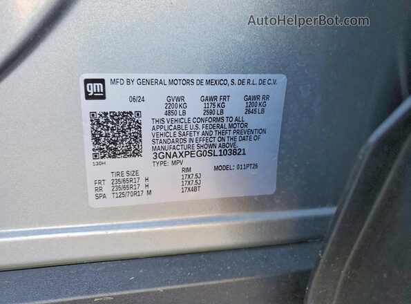 3GNAXPEG0SL103821 2025 CHEVROLET EQUINOX Silver Widok naklejki z numerem VIN