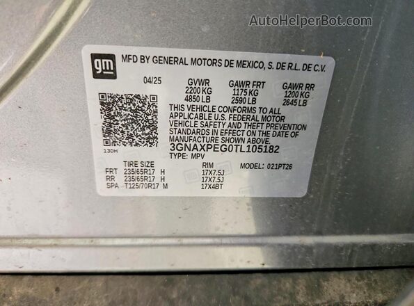 3GNAXPEG0TL105182 2026 CHEVROLET EQUINOX Gray 360 interior view