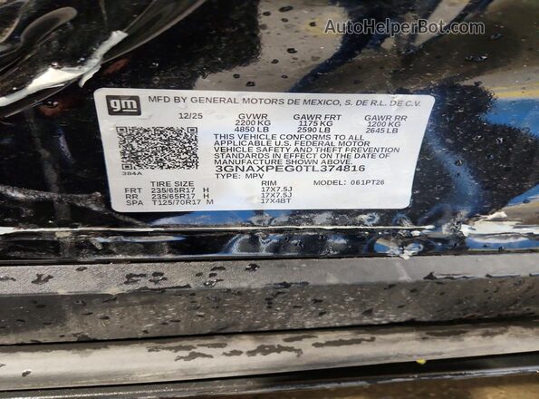 3GNAXPEG0TL374816 2026 CHEVROLET EQUINOX Black VIN sticker view