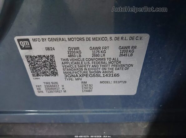 3GNAXPEG5SL143165 2025 CHEVROLET EQUINOX Blue ძრავის განყოფილების ხედი