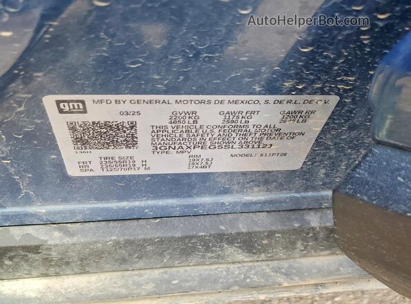 3GNAXPEG5SL331121 2025 CHEVROLET EQUINOX Blue VIN կոդի պիտակի տեսք