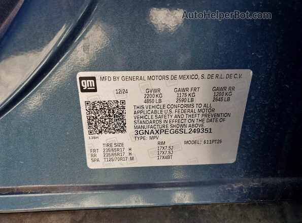 3GNAXPEG6SL249351 2025 CHEVROLET EQUINOX Blue Vista del compartimento del motor