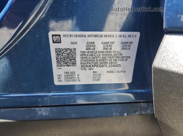 3GNAXPEG6TL104425 2026 CHEVROLET EQUINOX Blue Вид підкапотного простору