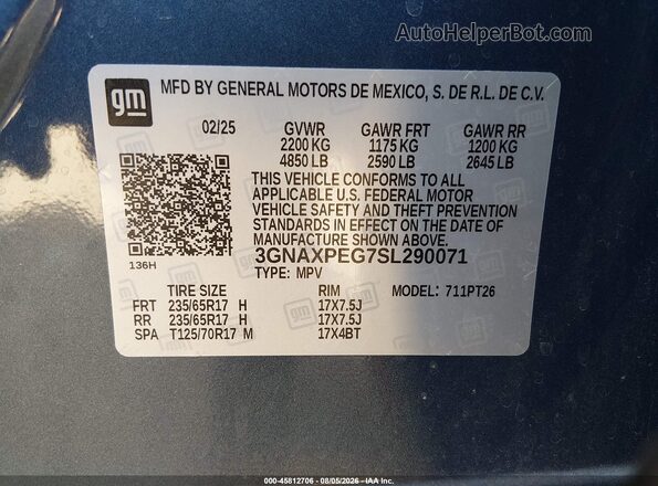 3GNAXPEG7SL290071 2025 CHEVROLET EQUINOX Blue Widok komory silnika