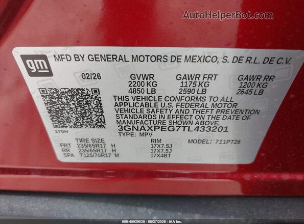 3GNAXPEG7TL433201 2026 CHEVROLET EQUINOX Red Вид підкапотного простору