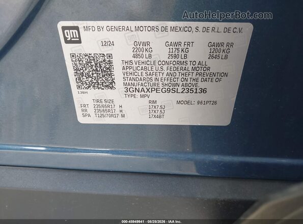 3GNAXPEG9SL235136 2025 CHEVROLET EQUINOX Dark Blue ძრავის განყოფილების ხედი