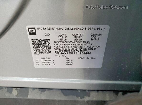 3GNAXPEG9SL254494 2025 CHEVROLET EQUINOX Gray 360 interior view